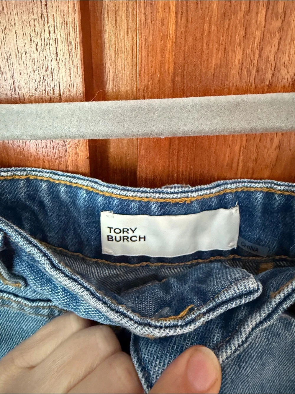 Tory Burch Blue Denim Midi Skirt with Raw Hem